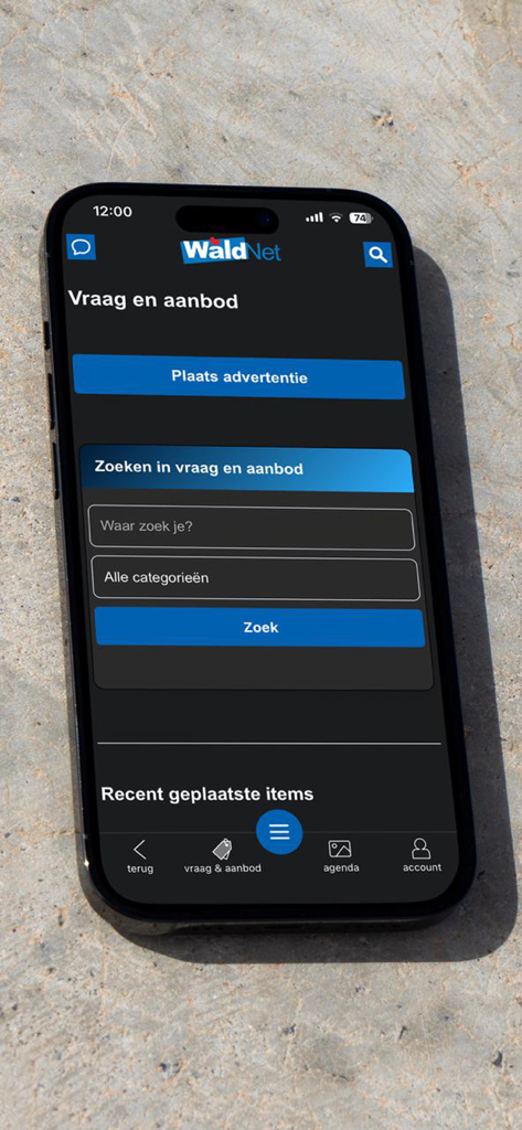 WâldNet - iPhone screen displaying the marketplace and classifieds section of the WaldNet news app.