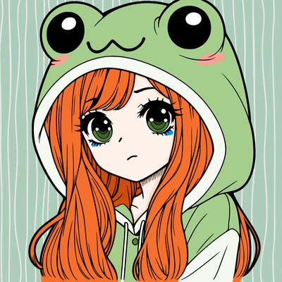 a pretty girl wearing a frog hoodie portrait with long hair