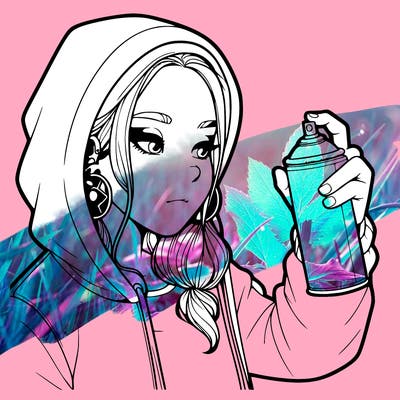 a realistic girl, spray painting