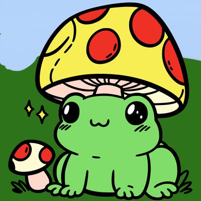 a cute frog with a mushroom hat