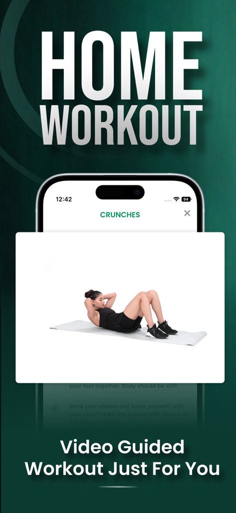 Fitness Coach: A Home Workout - Sesión de entrenamiento en casa guiada por video para abdominales en la aplicación Fitness Coach.