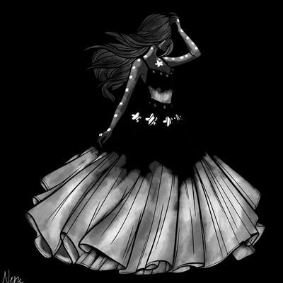 realistic woman with dress flowing in the wind