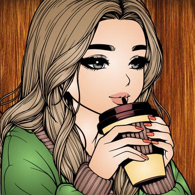 realistic girl drinking coffee