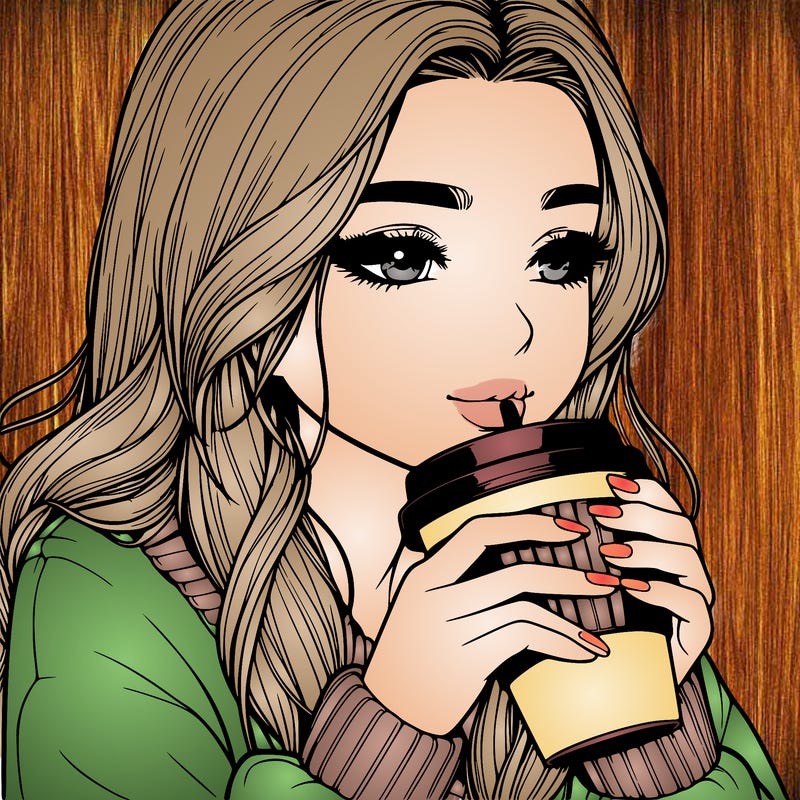 realistic girl drinking coffee