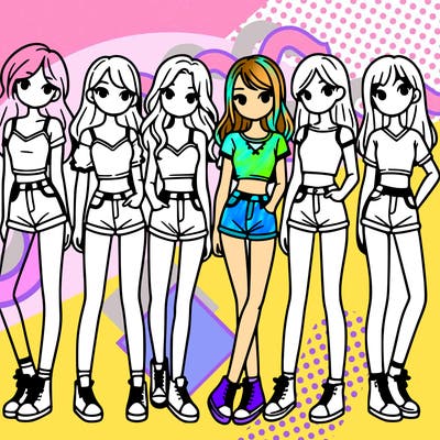 a group of girls wearing crop tops and shorts