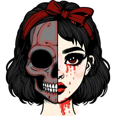 realistic girl with half skull mask
