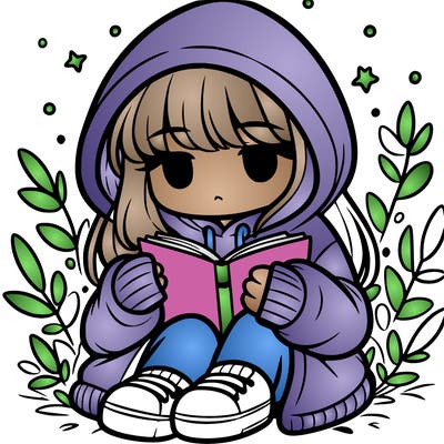 girl in oversized hoodie reading a book