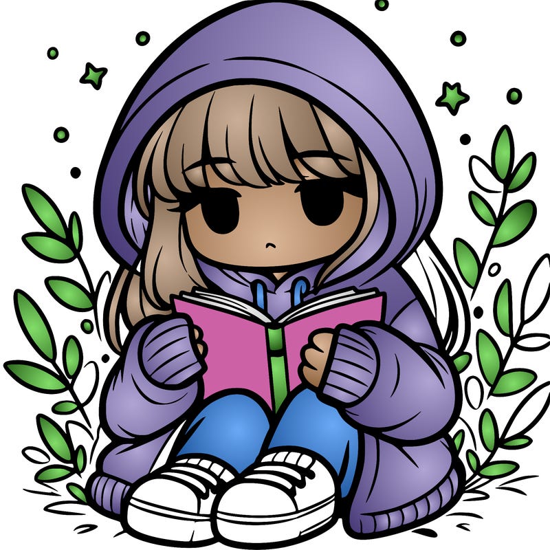 girl in oversized hoodie reading a book