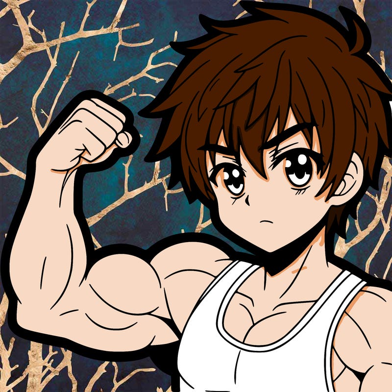 anime boy showing his muscles