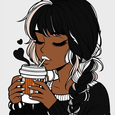 realistic girl drinking coffee