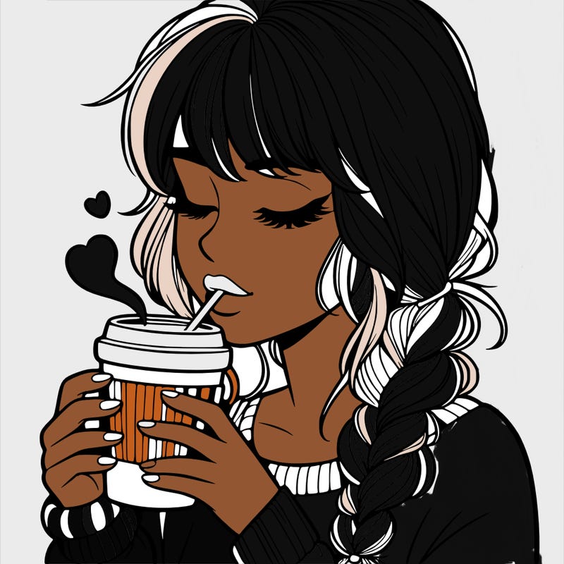 realistic girl drinking coffee