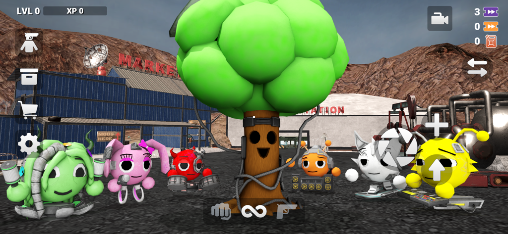 Last Life Sandbox - Last Life Sandboxのゲーム環境にある、カラフルで様式化されたキャラクターのグループと笑顔の木