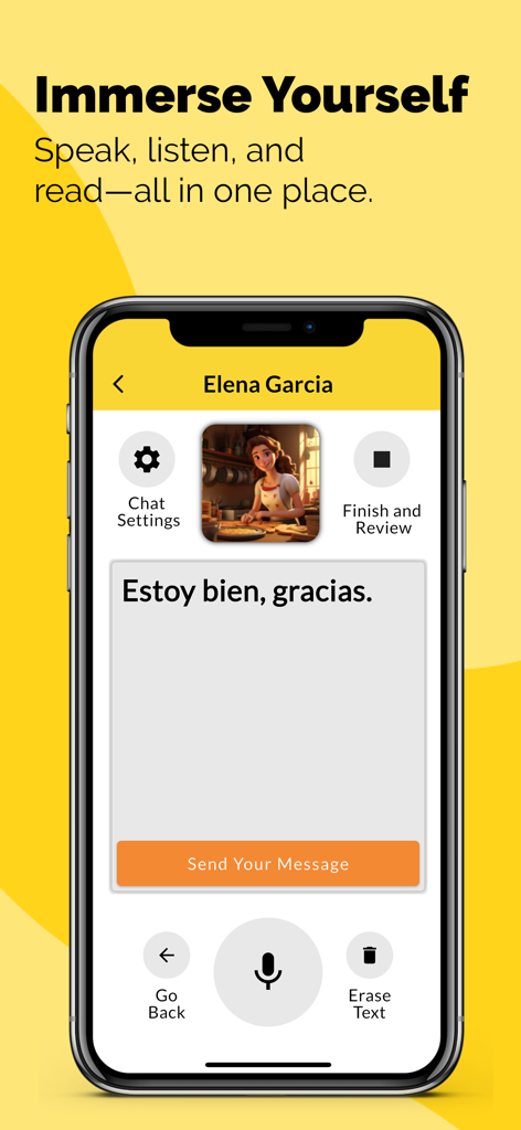 Amigo Lingo: Speak Spanish - Interfaz de conversación de tutores de español de IA en la aplicación Amigo Lingo