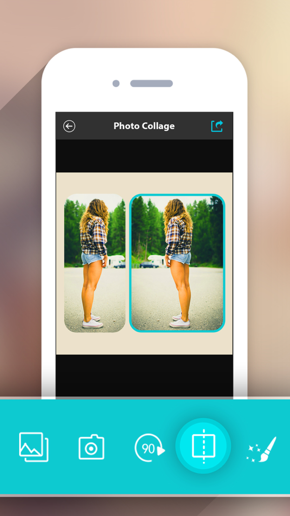 Photo Collage HD Pro – Pic Frame Maker Grid Editor - Interface of the Photo Collage HD Pro app showing a mirror editing tool on a two-photo layout.