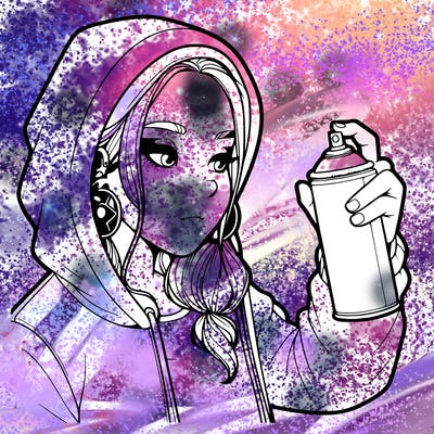 a realistic girl, spray painting