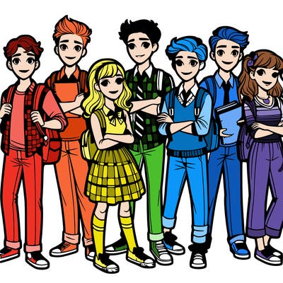 7 teenagers at high school