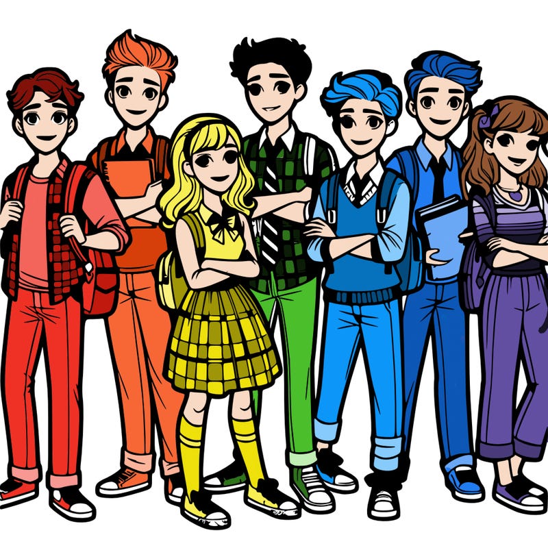 7 teenagers at high school