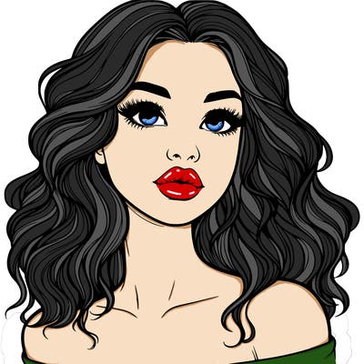 realistic girl with wavy hair and lips