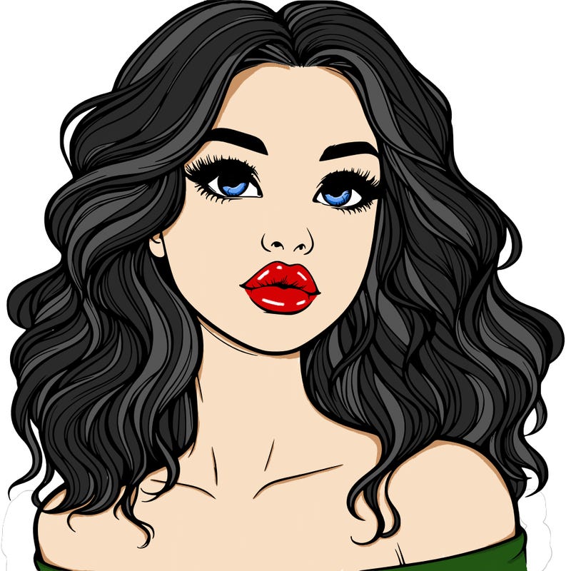 realistic girl with wavy hair and lips