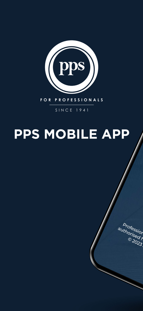 Pantalla de inicio de la App Móvil PPS para profesionales que muestra el logotipo y el eslogan de la empresa.