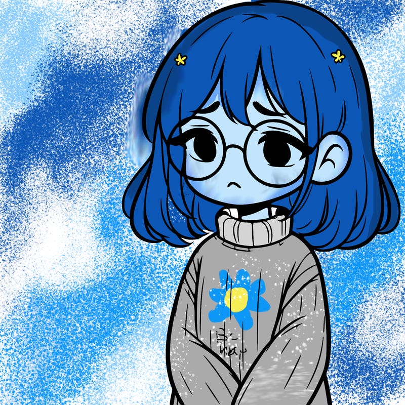 sad girl with glasses in a sweater