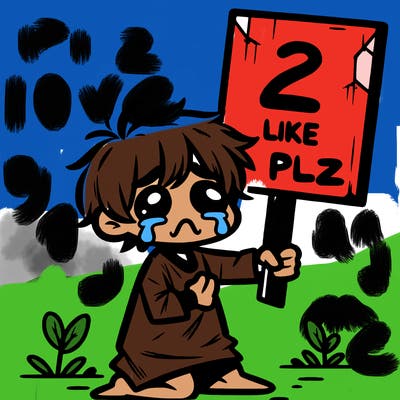 small poor toddler crying with sign that says 2 like plz