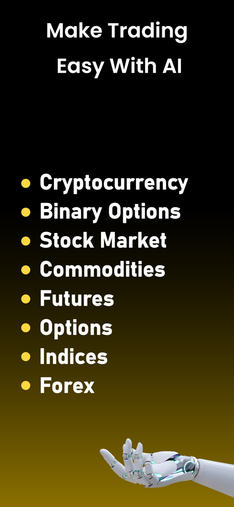 Crypto Chart AI Trading Signal - 仮想通貨、株式市場、外国為替などのサポートされている取引市場のリスト。見出し「AIで取引を簡単に」