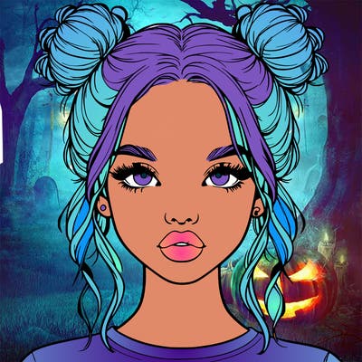 realistic girl with two buns in hair and lips