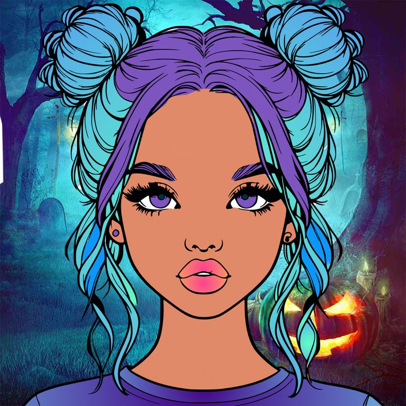 realistic girl with two buns in hair and lips