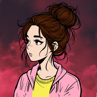 realistic teenage girl with a messy bun