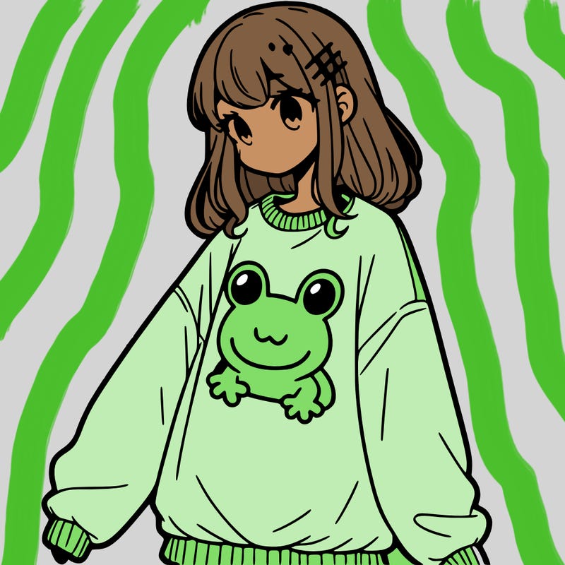 girl wearing frogging sweatshirt
