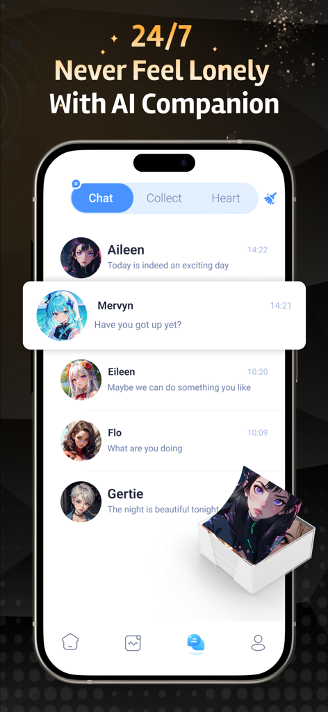 Lucky AI - Soulful AI Game - Lucky AI app interface showing a list of virtual companions ready to chat