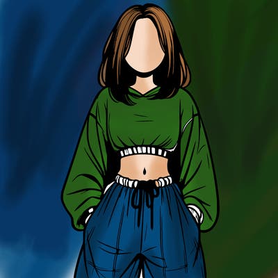 realistic girl faceless with baggy pants and a crop top