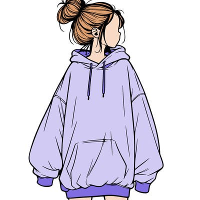 realistic girl with a oversized sweatshirt on and a bun