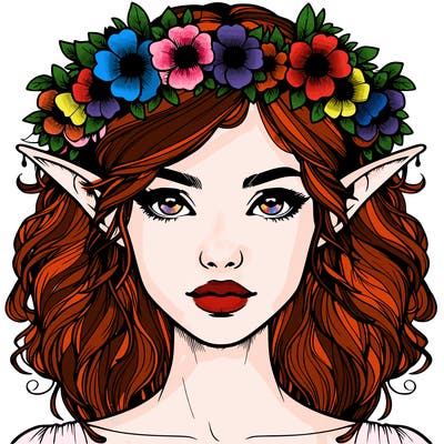 realistic female elf with flower crown