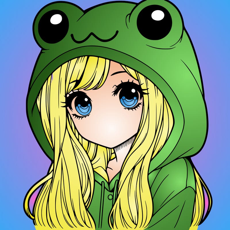 a pretty girl wearing a frog hoodie portrait with long hair