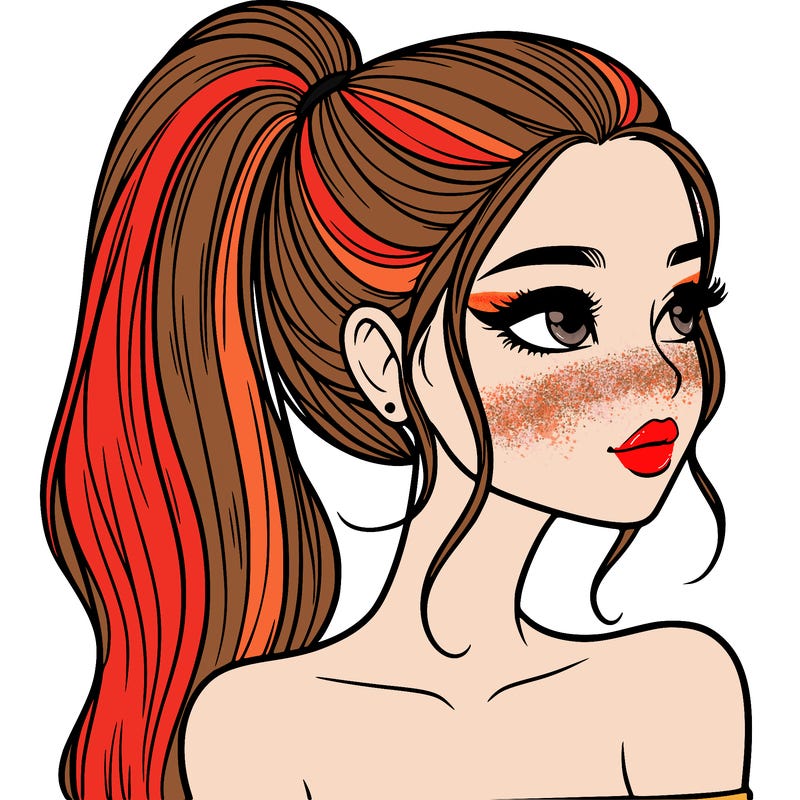a beautiful and realistic girl with a high pony tail