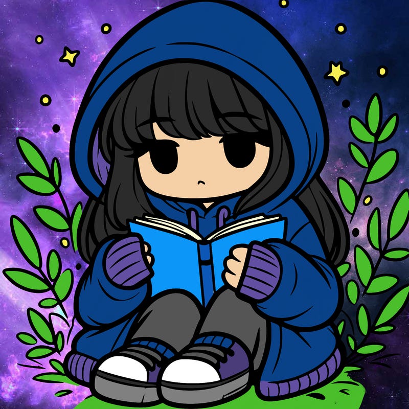 girl in oversized hoodie reading a book