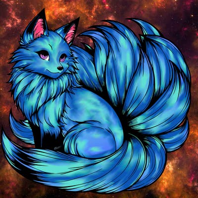 realistic detailed 9 tailed anime fox