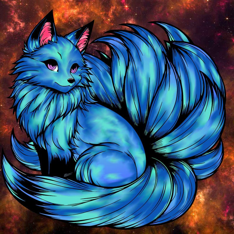 realistic detailed 9 tailed anime fox