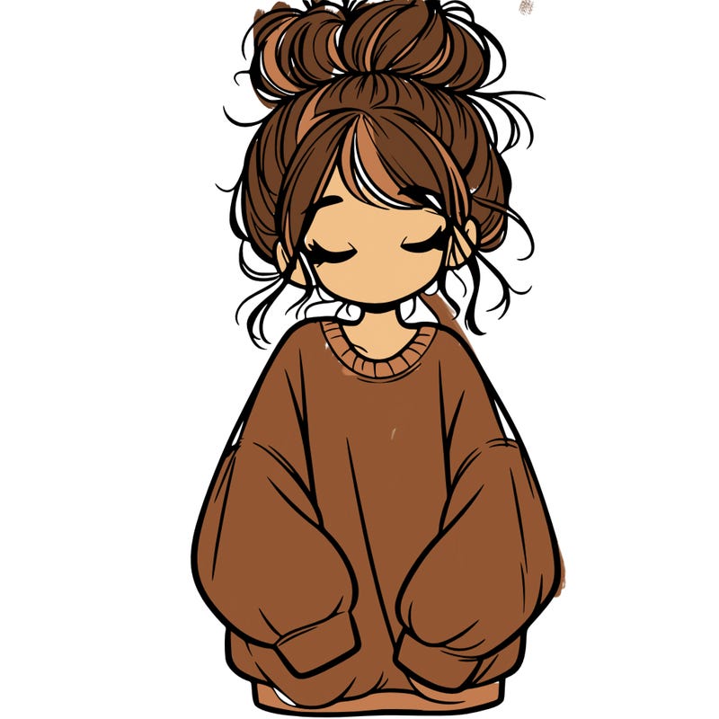 girl with baggy sweatshirt and messy bun