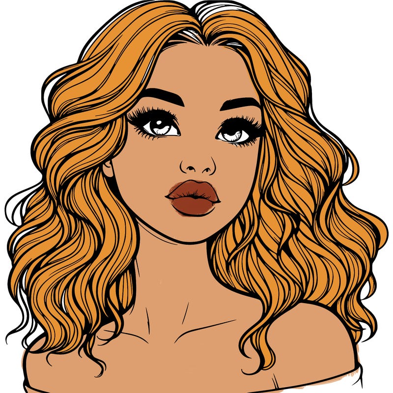 realistic girl with wavy hair and lips