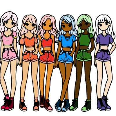 a group of girls wearing crop tops and shorts