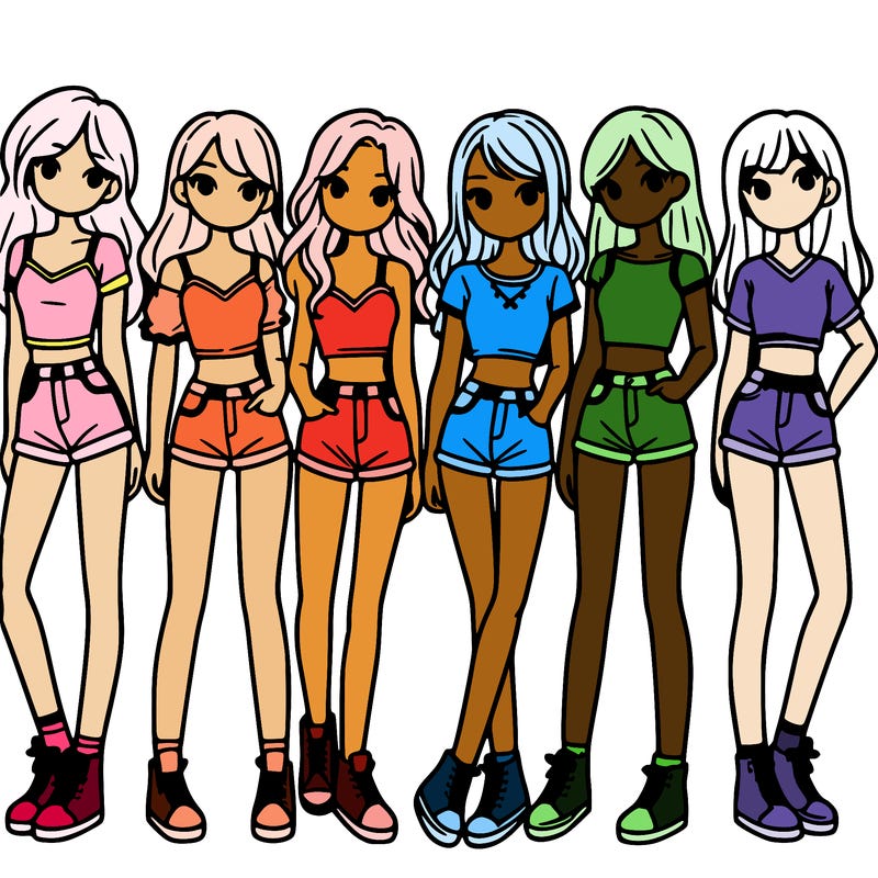 a group of girls wearing crop tops and shorts
