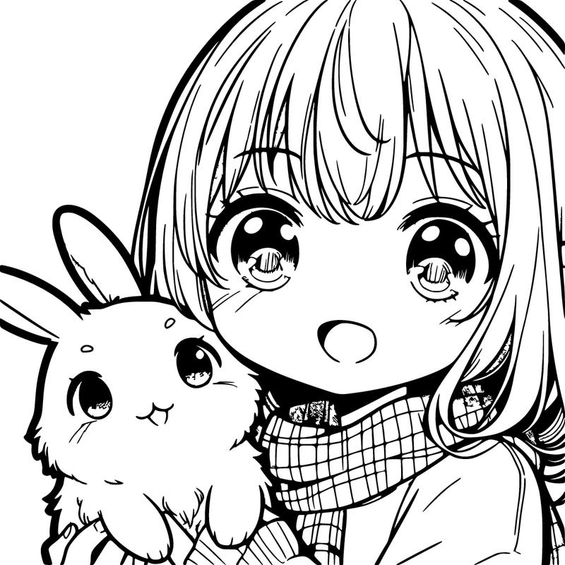 manga girl with her bunny