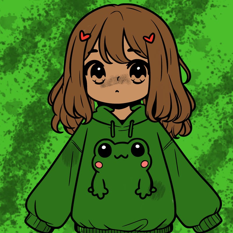 girl wearing frogging sweatshirt