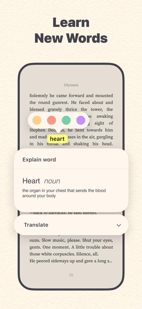 Magibook: Reading & Audiobooks - Magibook app interface showing an integrated dictionary definition for a highlighted word in a classic book