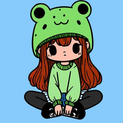 a girl wearing a frog hat and some frog socks
