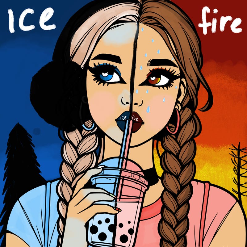 realistic girl with braided hair drinking boba