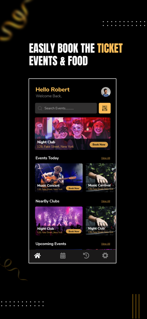 ナイトライフイベントとクラブチケットの発見と予約のためのNoche Appインターフェース